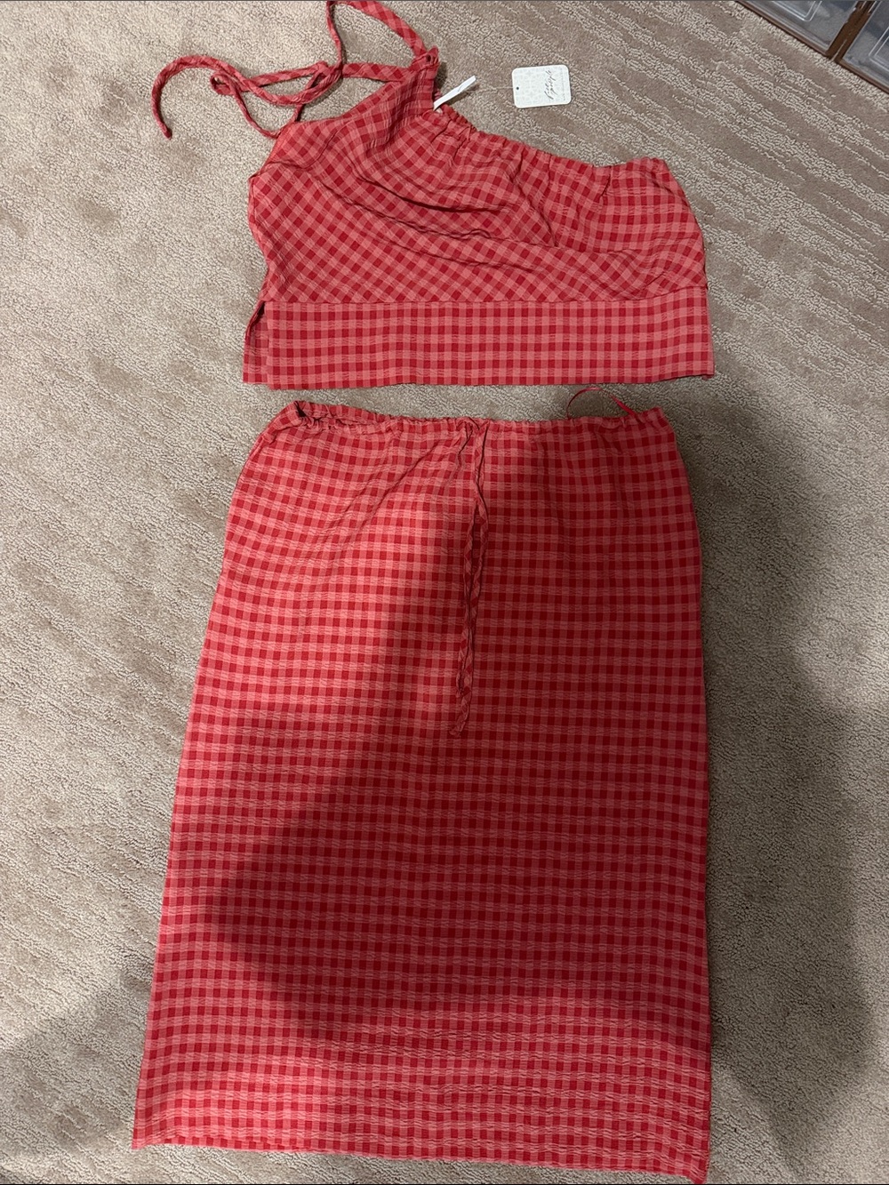 Free People Red Gingham Two-Piece Skirt Set